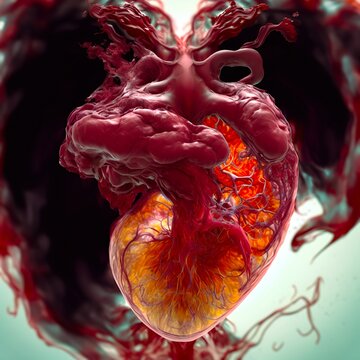Different stages of development of the human heart, the beginning of the formation of the most important human organ. Generative AI illustration. Creative painting.
