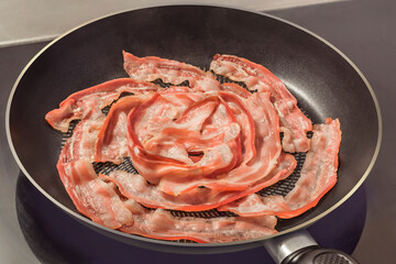Fried Bacon Rashers in Frying Pan