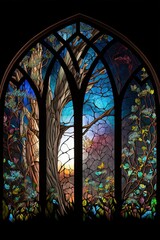 stained glass window representing rebirth and renewal -AI generative art