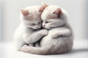 two white himalayan cats sitting and snuggling, hugging on isolated white background, Generative AI - obrazy, fototapety, plakaty