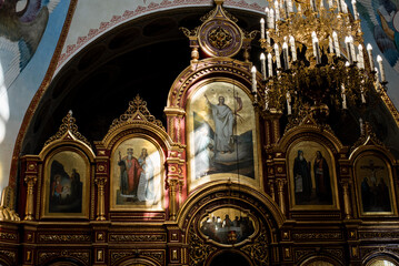 icon in the church with a ray of light