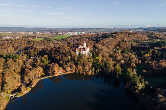 Aerial view of Zamek Konopiste castle in Benesov, Bohemia, Czech Republic.