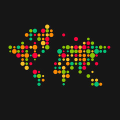 World Silhouette Pixelated pattern map illustration