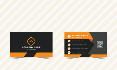 Double sided business card design template. Luxury and elegant business card design with yellow and dark black color.