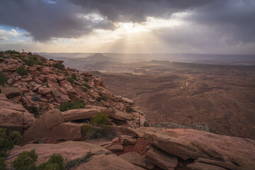 hiking the grand view point trail in the island in the sky in canyonlands national park, usa