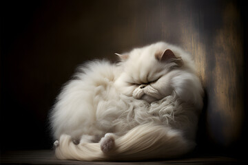 white Himalayan cat, kitten sleeping on a black background, generative ai