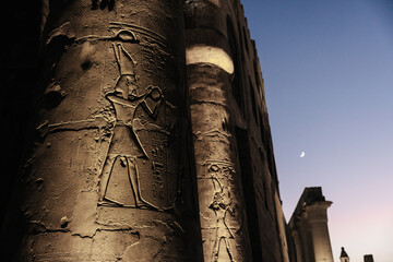 Pillar at the ancient Egyptian Luxor Temple in Luxor at night time