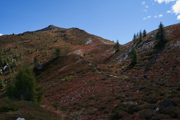 Sexten, Italy - September 19, 2022 - nature around Helmjet, upper station in late summer