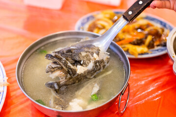 Fish soup bowl in the Taiwanese local food store