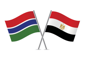 Gambia and Egypt crossed flags. Gambian and Egyptian flags on white background. Vector icon set. Vector illustration.