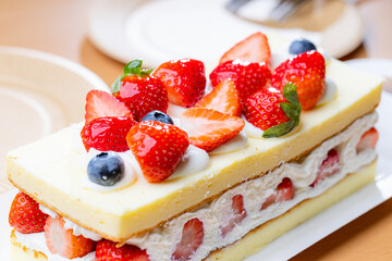 Homemade of strawberry birthday cake