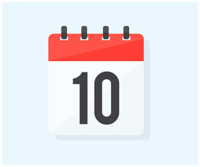 The tenth day of the month with date 10, day ten logo design. Calendar icon flat day 10. Reminder symbol. Event schedule date. Schedule planning. Meeting appointment time vector design and illustratio