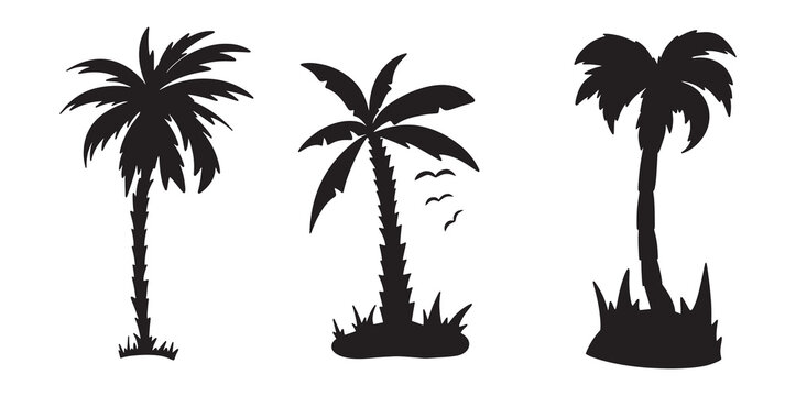 Vector graphics set of different shapes silhouette palm trees black