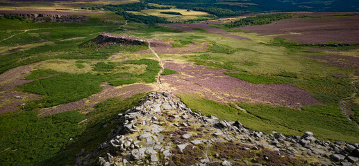 Beautiful wide landscape of the Peak District National Park - aerial view - travel photography