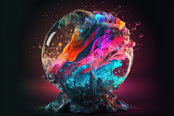 Vibrant color explosion inside the crystal ball, Generative AI