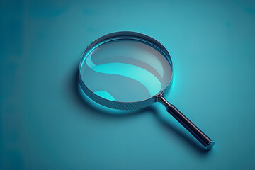 magnifying glass on blue background search concept. Generative AI
