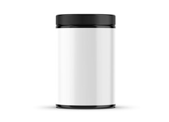 Supplement, protein black bottle white label isolated on a white background