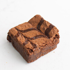 Chocolate brownie on white background
