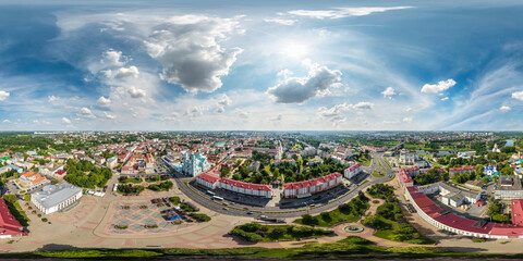aerial full seamless spherical hdri 360 panorama view from great height on red roofs and square of...