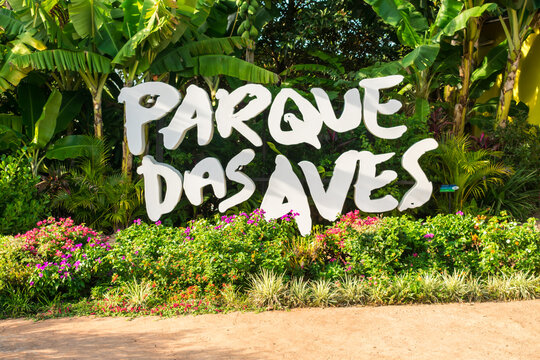 Foz do Iguacu, Brazil - Circa June 2020: Parque das Aves (Bird Park) entrance letter sign - popular tourist destination