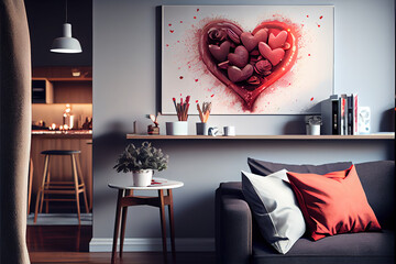 Canvas heart art hanging inside the living room