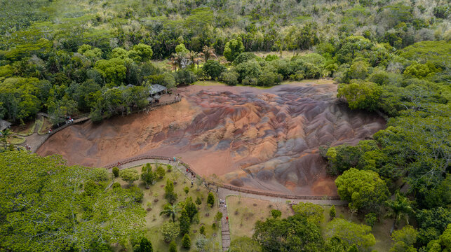 Aerial view of Chamarel Seven Coloured Earth Geopark in Black River, Mauritius.
