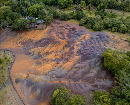 Aerial view of Chamarel Seven Coloured Earth Geopark in Black River, Mauritius.