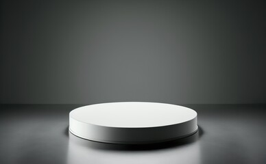 White round podium on gray background. Empty, simple podium for product presentation 