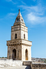 Fototapeta na wymiar Bell tower of the Chiesa San Pietro Barisano church in Matera, Basilicata, Italy - Euope