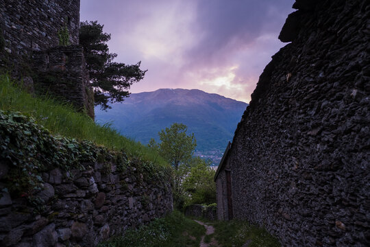 Scenery and landscape around lake Como in Northern Italy. A beautiful view over lake Como (Lago di Como) in Dervio town.
