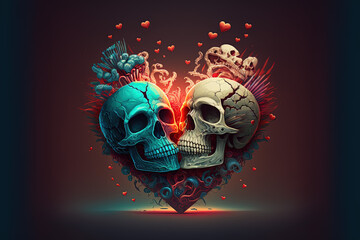 Heart and Skulls, Valentine's Day Vanitas Concept Art, Generative AI