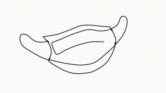 Continuous Single Line Drawing Of A Medical Face Mask On A White Background. Coronavirus Protection, COVID-19 Concept, Animated Illustration