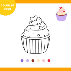 Coloring book for children, vector illustration, linear cupcake, on a white background
