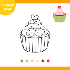 Coloring book for children, vector illustration, linear cupcake, on a white background