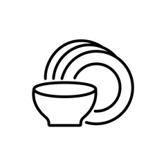 Dinnerware icon of plates and bowls Custom vector icons for websites and apps in outline style. eps 10