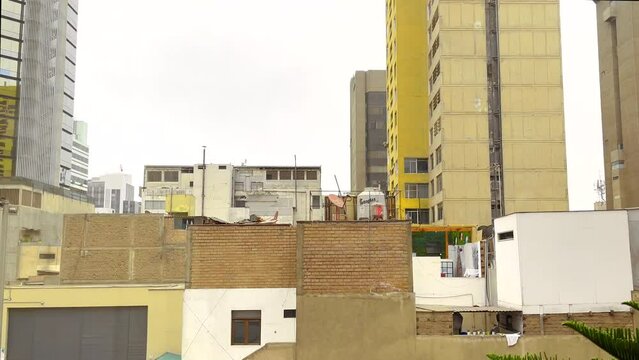 4K View of Downtown Lima Peru From Window In Hotel Room Old Huaca City Skyline Near Plaza de Armas and Parque del Amor Lovers Park South America Cities