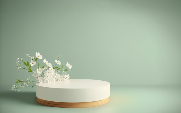 Beautiful floral pedestal for product demonstration. A delicate natural scene 