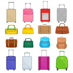 Suitcases and backpacks collection. Luggage for travelling cartoon vector