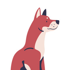 Brown Dog Breed with Pointed Ears Sitting Side View Vector Illustration