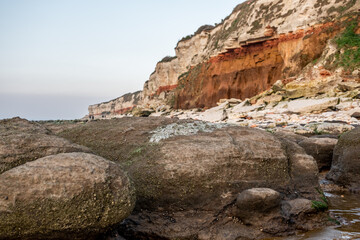 The red and white striped cliffs of Hunstanton beach on the North Norfolk coast