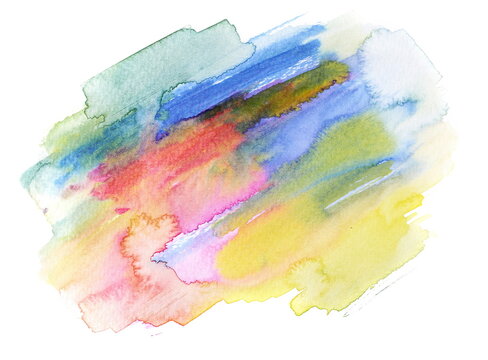 Colorful grunge brush strokes, watercolor on paper, isolated on white background, photo