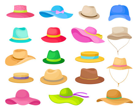 Male and female hats collection. Retro style headwear cartoon vector