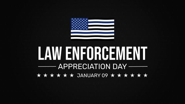Law Enforcement Appreciation Day 4k Animation with Waving flag and typography. Appreciating law enforcement backdrop
