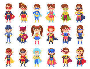 Kids Dressed as Superheroes in Cloak and Mask Big Vector Set