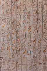 Reliefs and hieroglyphics in a tomb in the valley of Kings, Egypt
