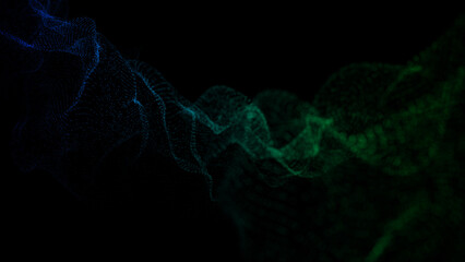 Textured wave of particles. Visualization of technological connections. Molecular connection of particles in space. A wave of atoms. 3d rendering.