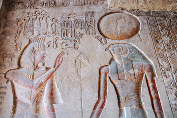 Reliefs and hieroglyphics in a tomb in the valley of Kings, Egypt