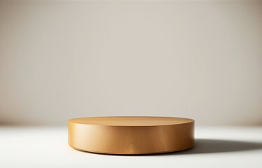 Wooden pedestal in stage for product display presentation. Simple empty podium in showcase on white background