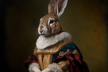 Created with Generative AI technology. portrait of a rabbit in renaissance clothing