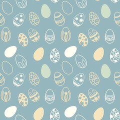 easter eggs seamless pattern vector  in soft blue beige colors
